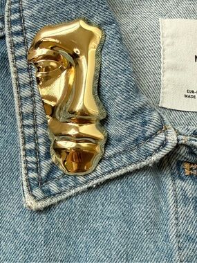 Gold Abstract Sculptural Face Pin Brooch